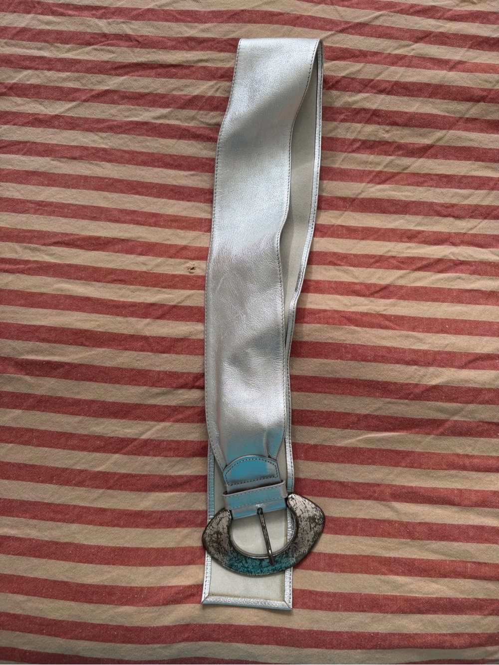 Paloma Wool Metallic Silver Belt with Turquoise-Trim Buckle